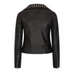 Women's Leather Jacket Cross Zip Studded Moto Brando Biker Coat - Knighthood Store