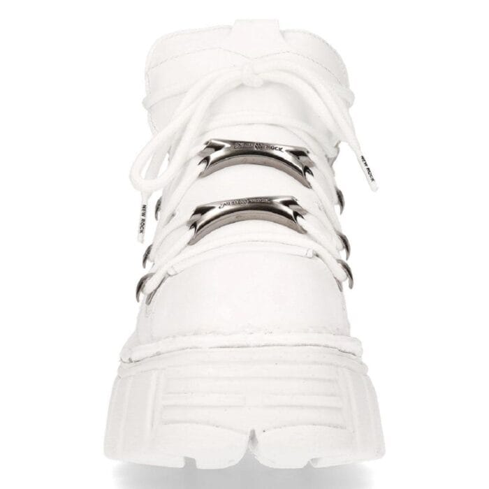 New Rock 106N-S8 Metallic White Leather Biker Punk Gothic Boots - Knighthood Store