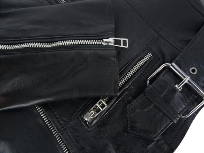 Ladies Women Genuine Real Leather Slim Fit Black Biker Jacket - Knighthood Store