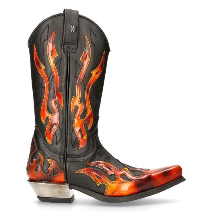 New Rock Unisex 7921-S2 New Rock Leather WEST Black Red Cowboy Leather Boots - Knighthood Store