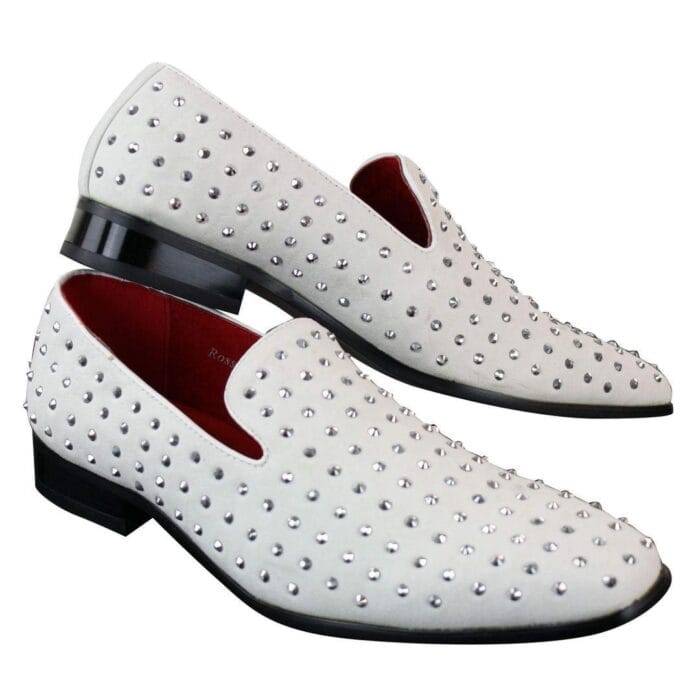 Mens Suede Slip On Loafers Shoes Stud Spikes Silver Smart Casual Shiny Party - Knighthood Store