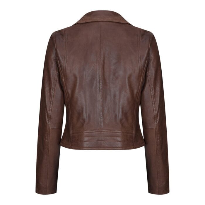 Womens Real Leather Biker Jacket Cross Zip Soft Slim Fit Brando Tan Brown Black Red Yellow - Knighthood Store