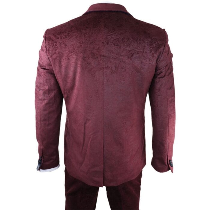 Mens Marc Darcy Velvet Paisley Burgundy Fit 3 Piece Suit Tuxedo Dinner Jacket Wedding - Knighthood Store