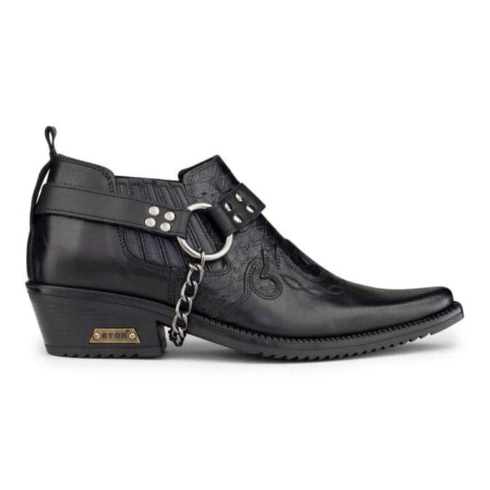 Mens Real Leather Croc Cowboy Riding Shoes Belt Chain Western Cuban Heel Dancing - Knighthood Store