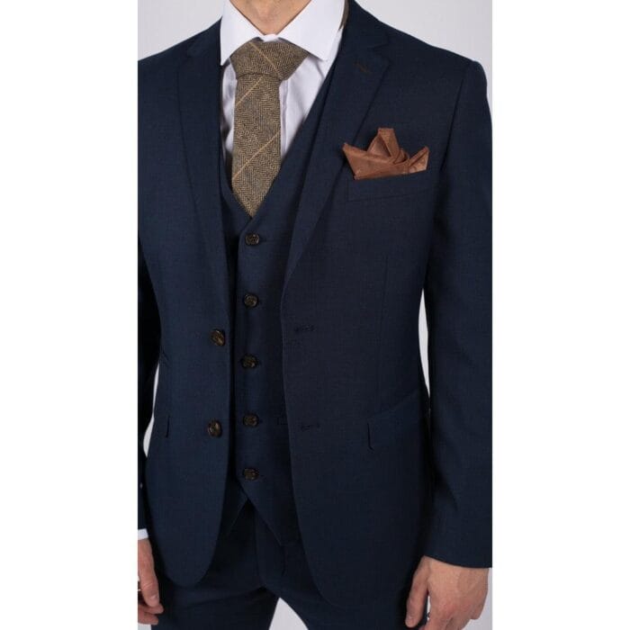 Mens Navy 3 Piece Suit Tailored Fit Smart Formal Classic Wedding Retro Vintage - Knighthood Store