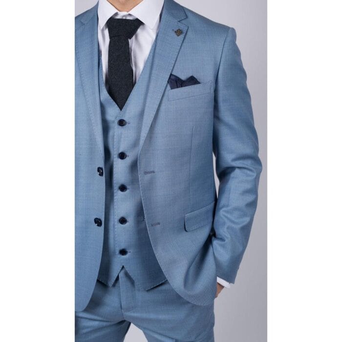 Mens Light Blue Sky 3 Piece Suit Classic Stitch Wedding Summer Prom Classic - Knighthood Store
