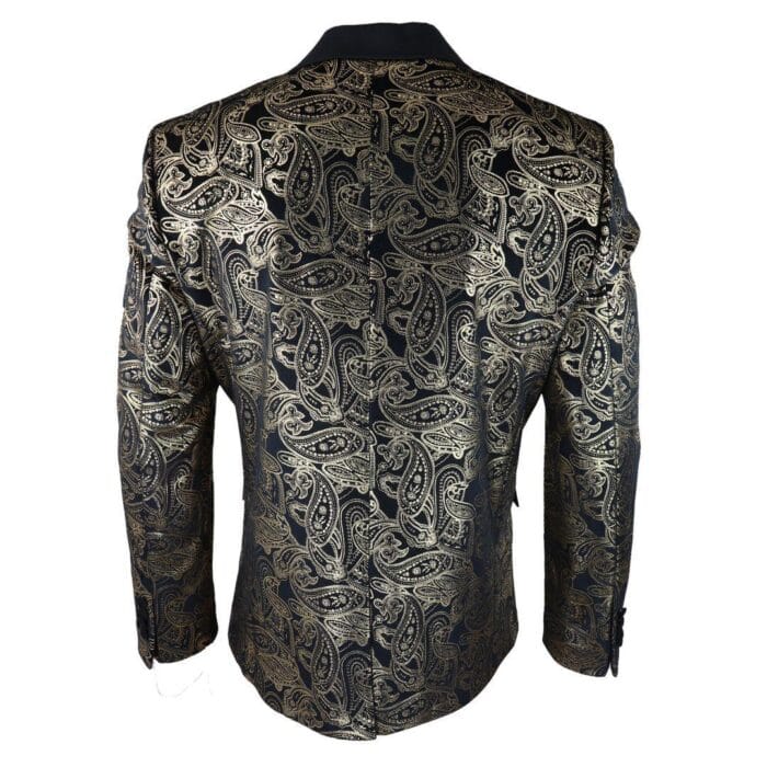 Mens Velvet Paisley Floral Blazer Black Gold Silver Tuxedo Jacket Dinner Suit Tux - Knighthood Store