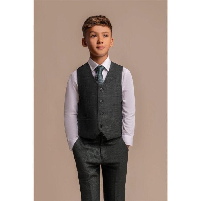 Boys 3 Piece Olive Green Check Suit Tweed Tailored Fit Wedding - Knighthood Store