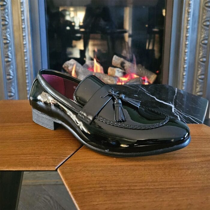 Men's Moccasin Loafers Patent Leather Lined Slip On Tassel Formal Dress Shoes - Knighthood Store