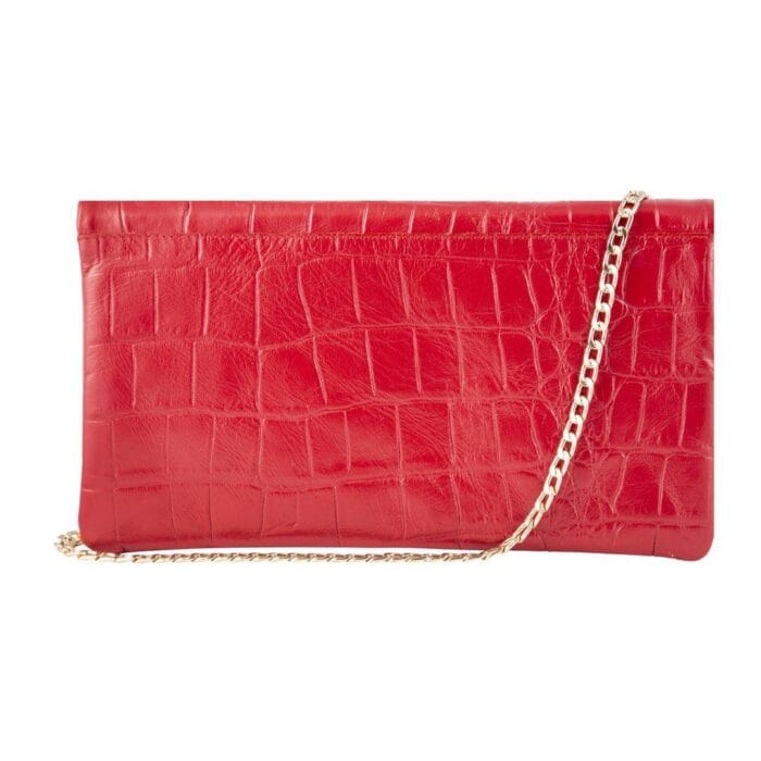 Womens Real Leather Patent Clutch Shoulder Bag Metal Chain Cross Body Textured - Knighthood Store
