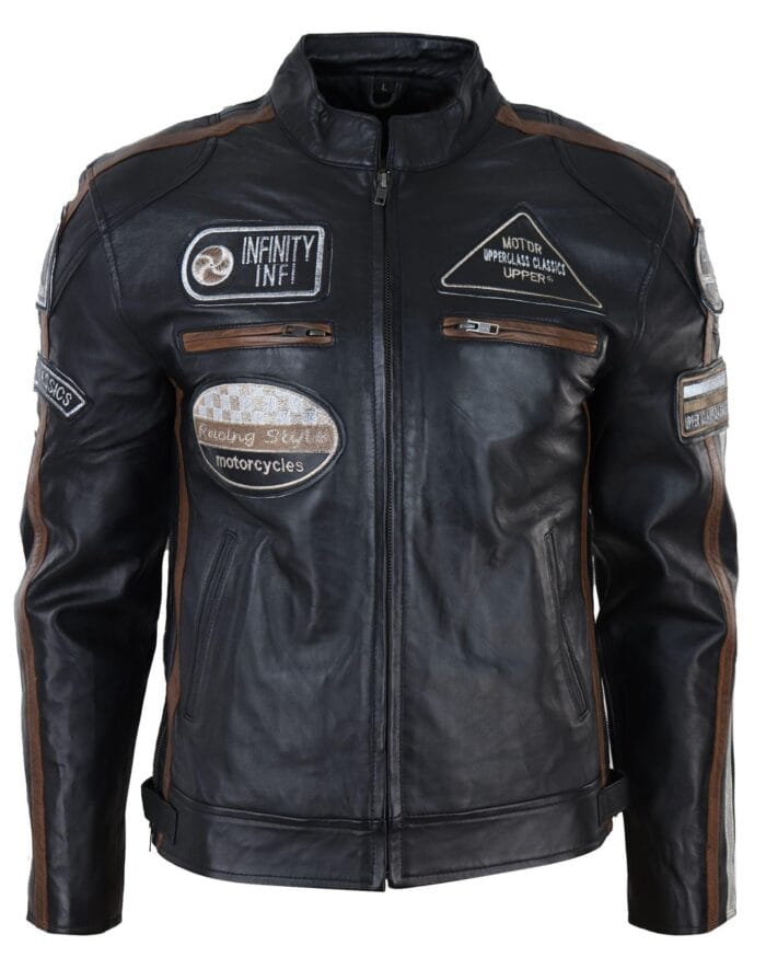 Men's Zipped Biker Leather Jacket | Infinity - Knighthood Store