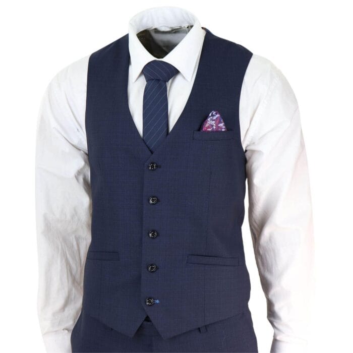 Mens 3 Piece Suit Navy Tailored Fit Classic Retro Vintage Wedding Prom Office - Knighthood Store