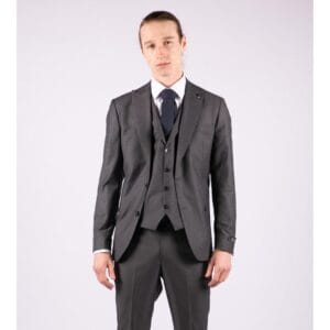 Mens 3 Piece Suit Charcoal Tailored Fit Smart Formal 1920 Classic Vintage Gatsby - Knighthood Store