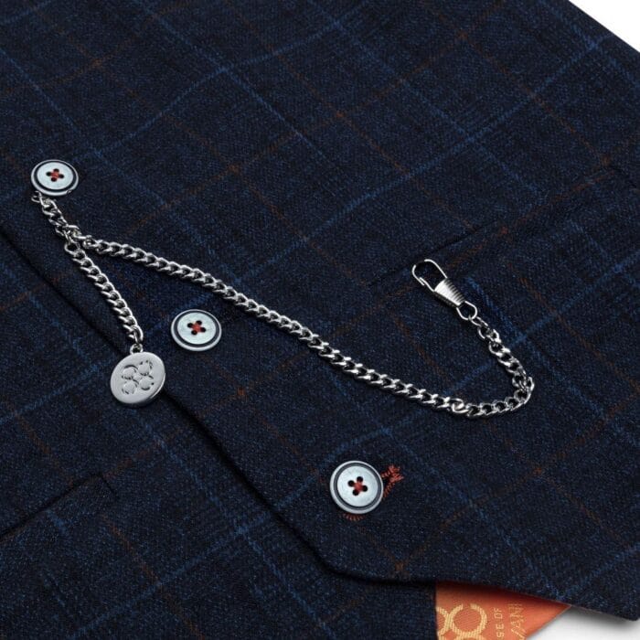 Boys Blue 3 Piece Suit Navy Check Wedding Prom Formal Vintage Tailored Fit - Knighthood Store