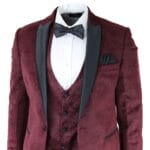 Mens Marc Darcy Velvet Paisley Burgundy Fit 3 Piece Suit Tuxedo Dinner Jacket Wedding - Knighthood Store