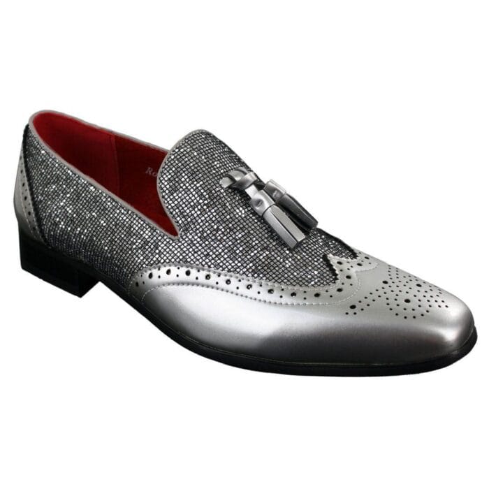 Mens Smart Party Shiny Tassle Shoes Red Silver Black Gold Slip On Patent Leather - Knighthood Store