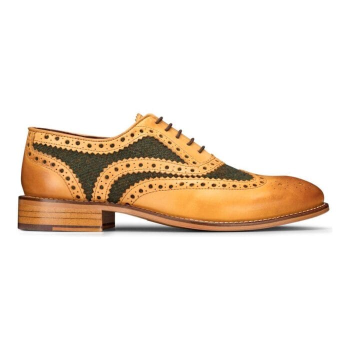 Mens Tan Tweed Olive Leather Gatsby Shoes Vintage Wedding Office Classic - Knighthood Store