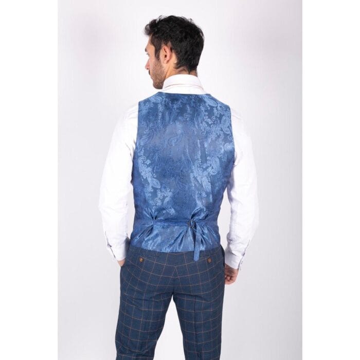Mens 3 Piece Blue Orange Check Suit Retro Smart Tailored Fit Vintage - Knighthood Store