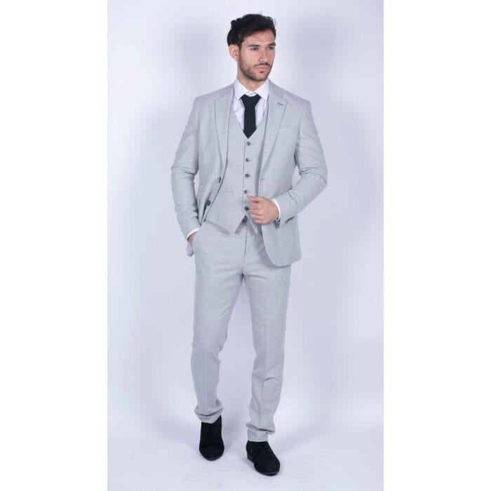 Mens Tweed Light Grey 3 Piece Suit Tailored Fit Classic Vintage 1920s Wedding - Knighthood Store