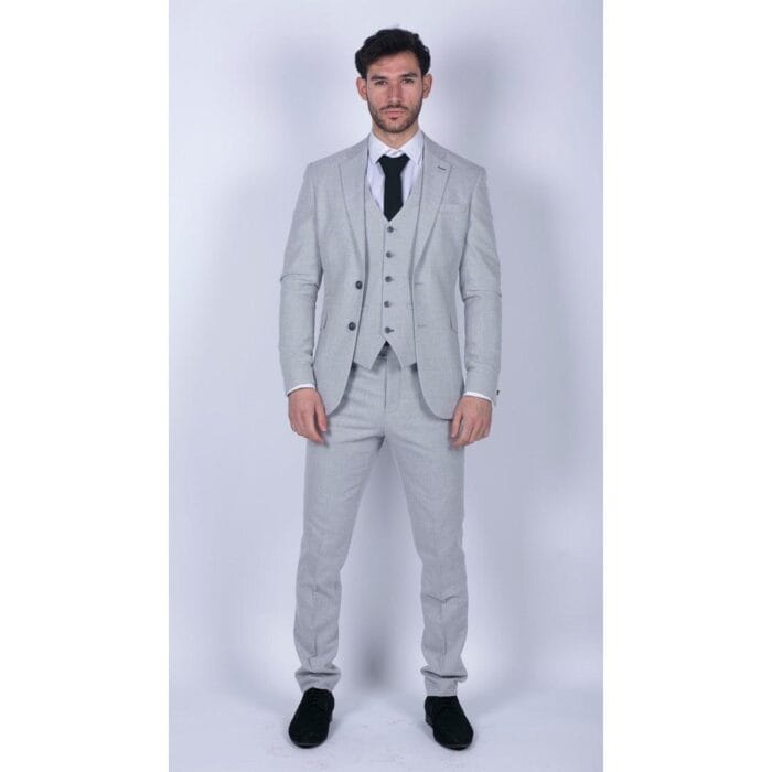 Mens Tweed Light Grey 3 Piece Suit Tailored Fit Classic Vintage 1920s Wedding - Knighthood Store