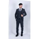 Mens 3 Piece Suit Pin Stripe Navy Classic Vintage Retro 1920s Tailored Fit Wedding - Knighthood Store