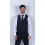 Mens 3 Piece Suit Pin Stripe Navy Classic Vintage Retro 1920s Tailored Fit Wedding - Knighthood Store
