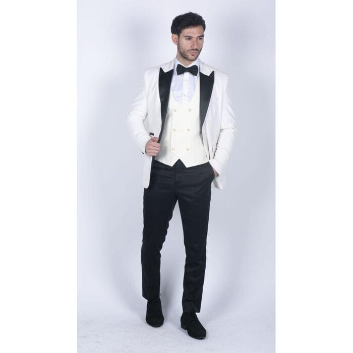Mens Soft Velvet Ivory Cream 1 Button Dinner Jacket Tuxedo Blazer Smart Casual Fit - Knighthood Store