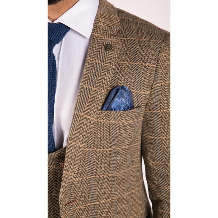 Mens 3 Piece Herringbone Tweed Tan Brown Check Suit Tailored Fit Double Classic - Knighthood Store