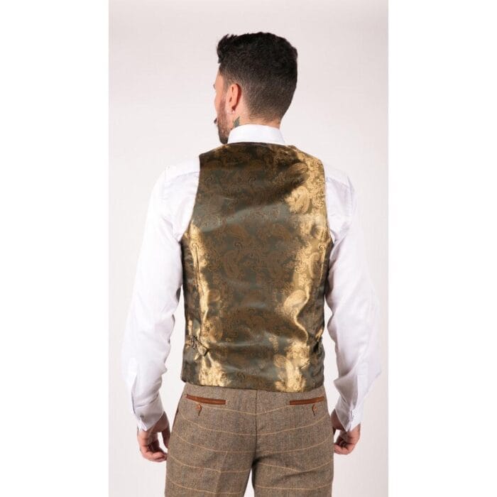 Mens Check Vintage Herringbone Tweed Tan Brown 3 Piece Suit Slim Fit Wedding - Knighthood Store