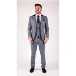 Mens Blue Check Marc Darcy 3 Piece Suit Double Breasted Waistcoat Elbow Patch - Knighthood Store