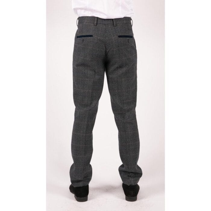 Mens Blue Herringbone Tweed Trousers Vintage Tailored Fit Grey Blue Wedding - Knighthood Store