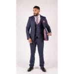 Mens Navy Blue 3 Piece Suit Double Breasted Waistcoat Tan Prince Of Wales Check - Knighthood Store