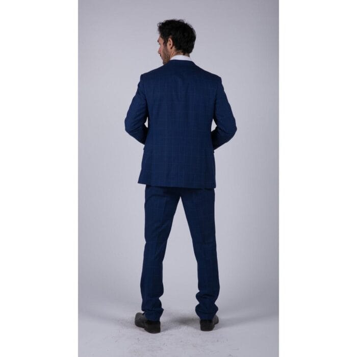 Mens 3 Piece Suit Royal Blue Prince Of Wales Check Suit Classic Wedding Formal - Knighthood Store
