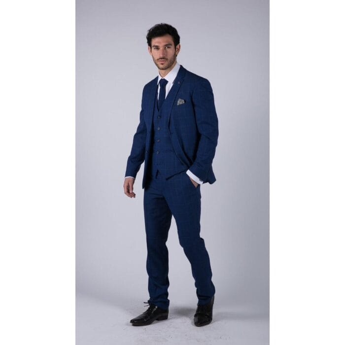 Mens 3 Piece Suit Royal Blue Prince Of Wales Check Suit Classic Wedding Formal - Knighthood Store