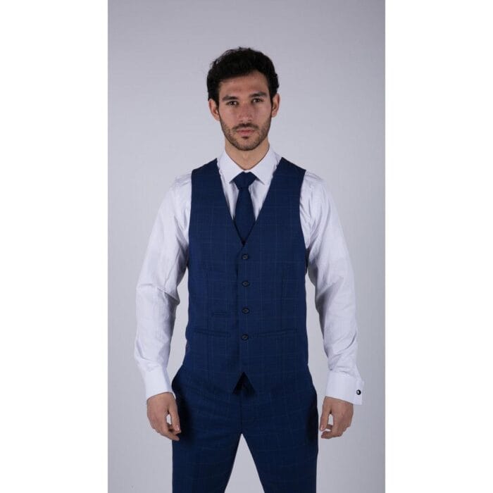 Mens 3 Piece Suit Royal Blue Prince Of Wales Check Suit Classic Wedding Formal - Knighthood Store