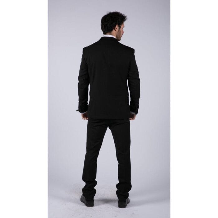 Mens Double Breasted Black Tuxedo Suit Dinner Jacket Stripe Trouser Tux Classic Satin - Knighthood Store
