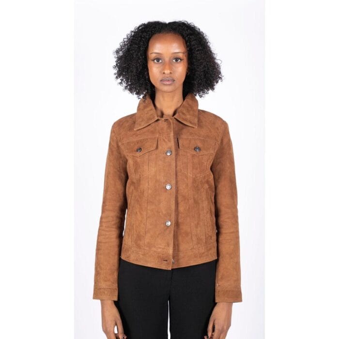 Womens Suede Vintage Retro Jeans Jacket Real Leather Short Biker Grease 1980s Classic - Knighthood Store