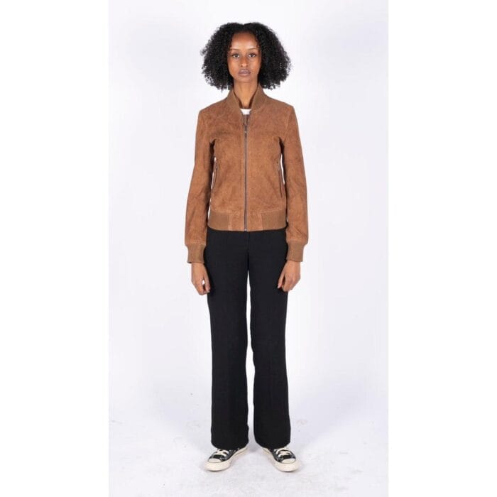 Womens Genuine Suede Bomber Jacket Leather Casual Varsity Vintage Casual - Knighthood Store
