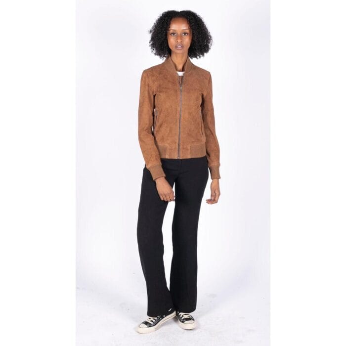 Womens Genuine Suede Bomber Jacket Leather Casual Varsity Vintage Casual - Knighthood Store