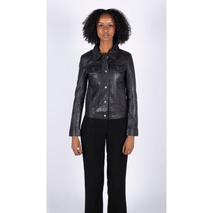 Womens Vintage Retro Jeans Jacket Style Real Leather Short Biker Grease 1980s Classic - Knighthood Store