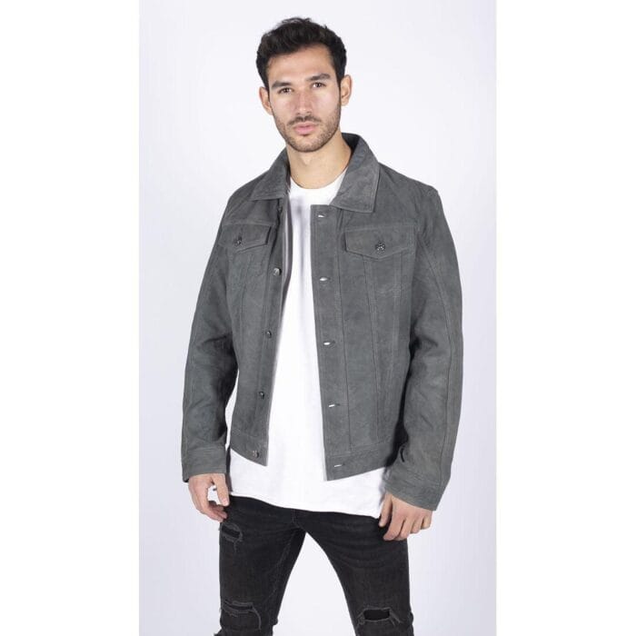 Mens Genuine Suede Jacket Leather Jeans Denim Short Mens Biker Classic VIntage - Knighthood Store