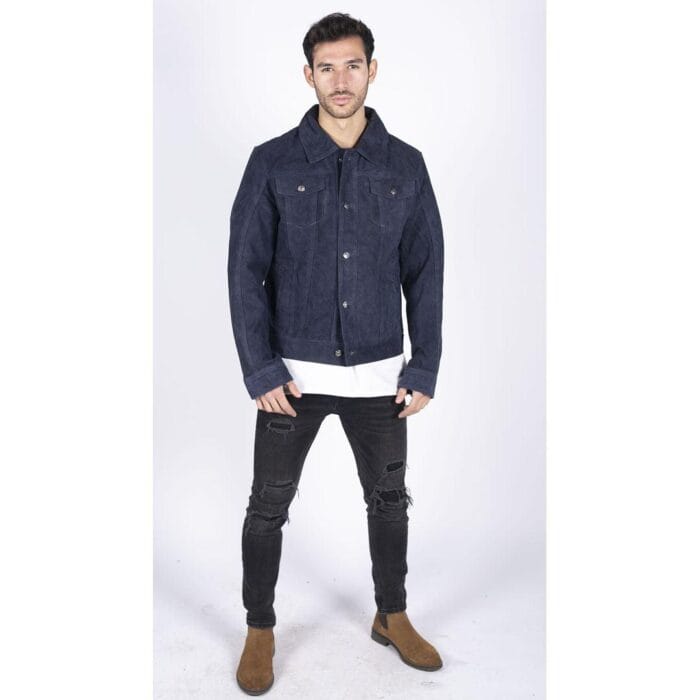 Mens Genuine Suede Jacket Leather Jeans Denim Short Mens Biker Classic VIntage - Knighthood Store