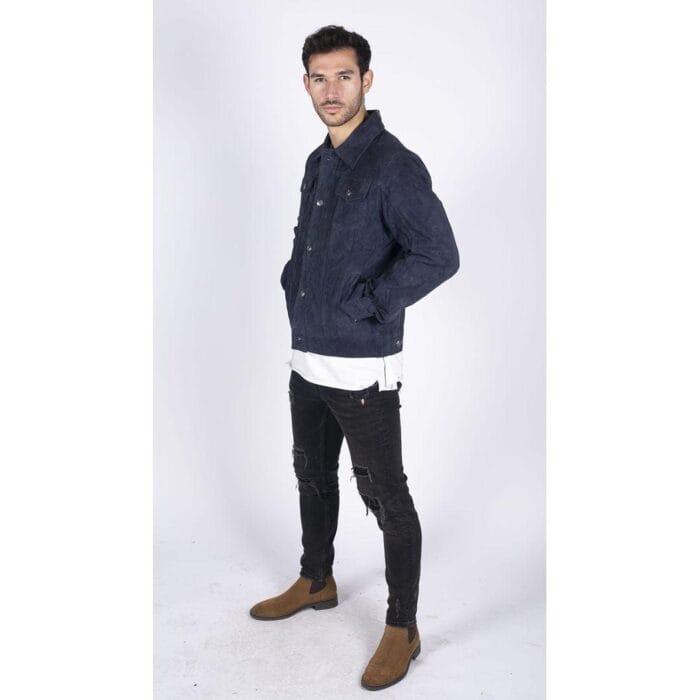 Mens Genuine Suede Jacket Leather Jeans Denim Short Mens Biker Classic VIntage - Knighthood Store