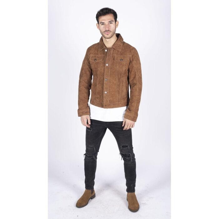 Mens Genuine Suede Jacket Leather Jeans Denim Short Mens Biker Classic VIntage - Knighthood Store