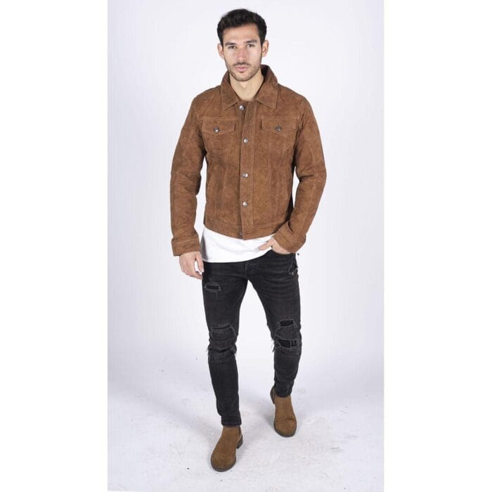 Mens Genuine Suede Jacket Leather Jeans Denim Short Mens Biker Classic VIntage - Knighthood Store