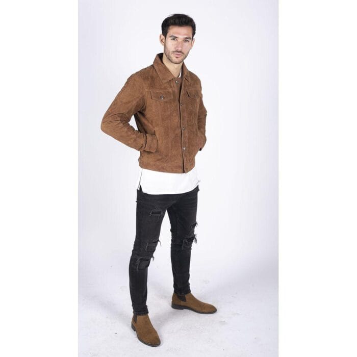 Mens Genuine Suede Jacket Leather Jeans Denim Short Mens Biker Classic VIntage - Knighthood Store