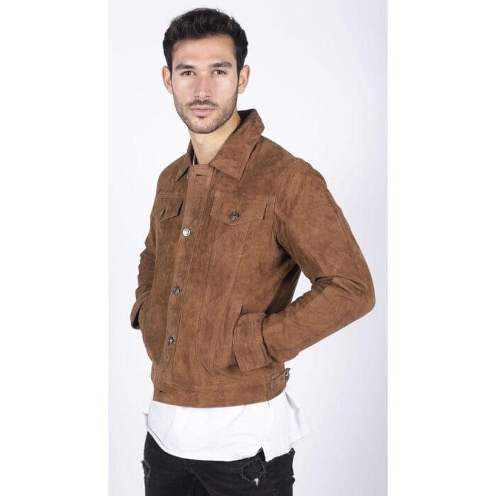 Mens Genuine Suede Jacket Leather Jeans Denim Short Mens Biker Classic VIntage - Knighthood Store