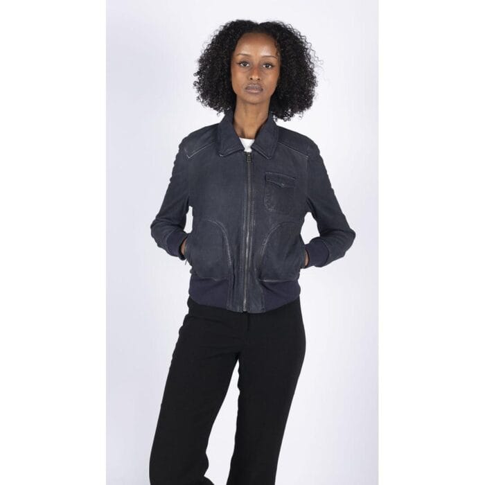 Womens Real Leather Bomber Jacket Short Zipped Retro Brown Tan Black Blue Grey - Knighthood Store