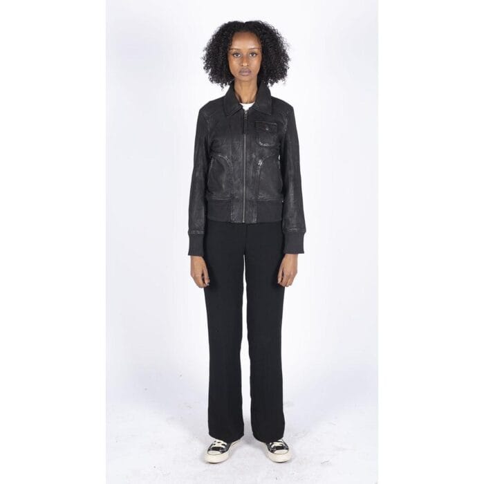 Womens Real Leather Bomber Jacket Short Zipped Retro Brown Tan Black Blue Grey - Knighthood Store