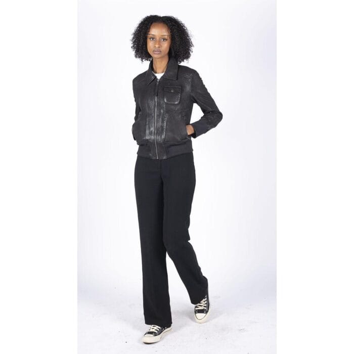 Womens Real Leather Bomber Jacket Short Zipped Retro Brown Tan Black Blue Grey - Knighthood Store